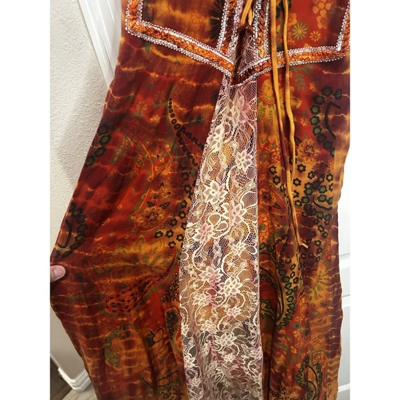 Earthbound Trading Orange Tie Dye Lace Fairy Dress M Renaissance Boho Festival - Picture 2 of 10